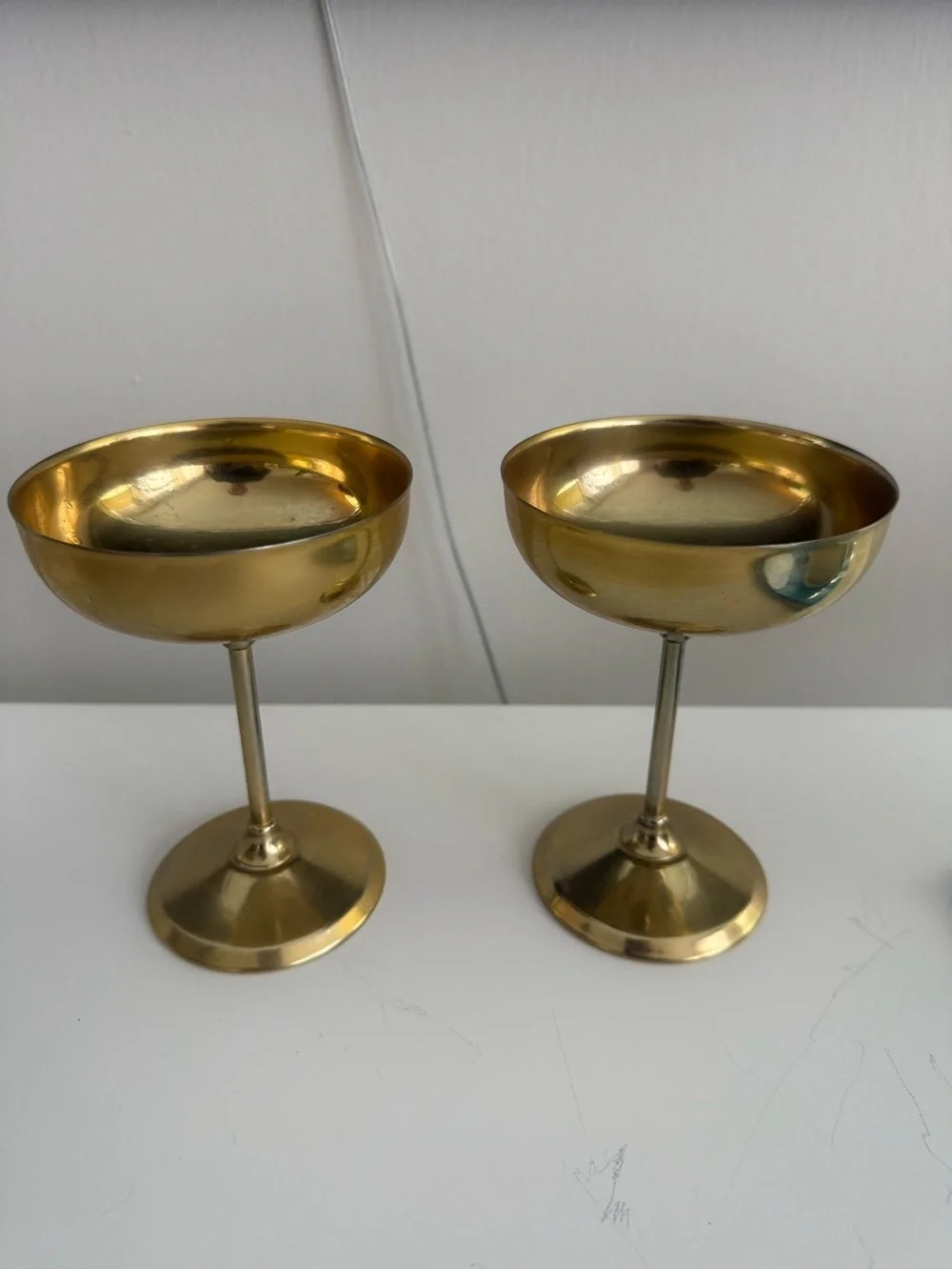 Vintage Set of 2 Gold Electroplated Coupe Cocktail Glasses 24K Gold Plate